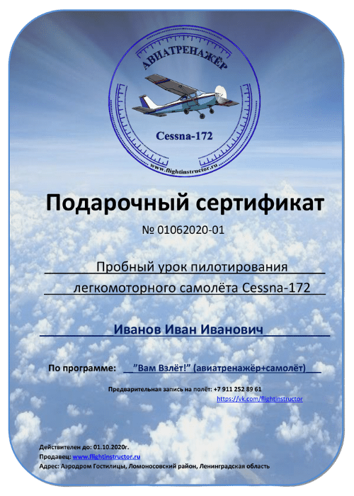 подарочный сертификат на полеты